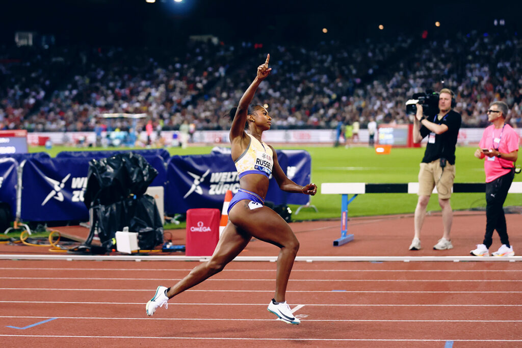 Masai Russell and Alison dos Santos storm to world records in Zurich